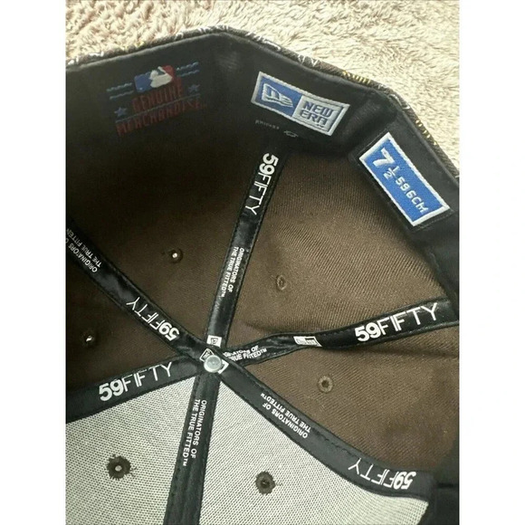 New York Yankees Hat Cap Fitted 7 1/2 Brown Gold 59Fifty  All Over Logo Wool - Picture 9 of 16